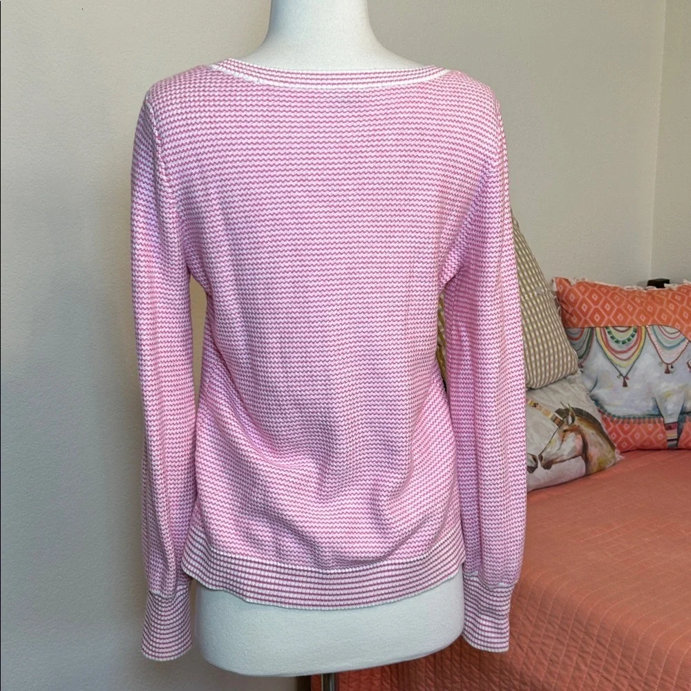 Talbots BISHOP SLEEVE STRIPE JACQUARD PULLOVER Pink and White size Small
